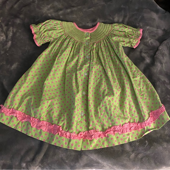 Surcie Smocked Turkey Thanksgiving Polka Dot Dress sz 18m - Picture 2 of 3